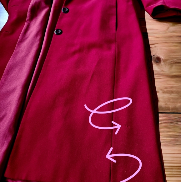 Vintage LA REDOUTE Long Candy Apple Red Lined Dress Coat - Picture 11 of 12